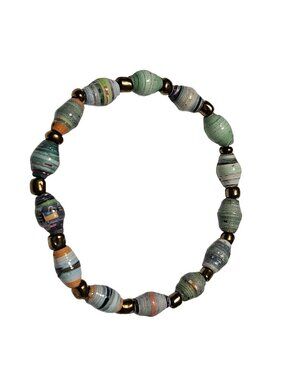 Handmade Recycled Paper Beaded Bracelet Eco Friendly Jewelry Recycled Elastic